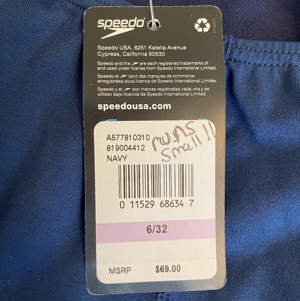 NWT Speedo Endurance Plus Navy Women's One Piece Swimsuit - Sz 6/32 - Picture 2 of 5